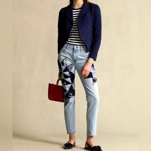 New POLO by Ralph Lauren Avery Quilted Star Patchwork Boyfriend Jeans Blue Sz 27